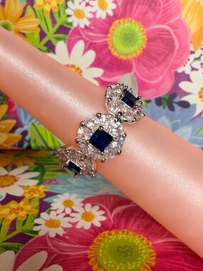 Silver Ring with Sapphire Gemstones and CZ Accents